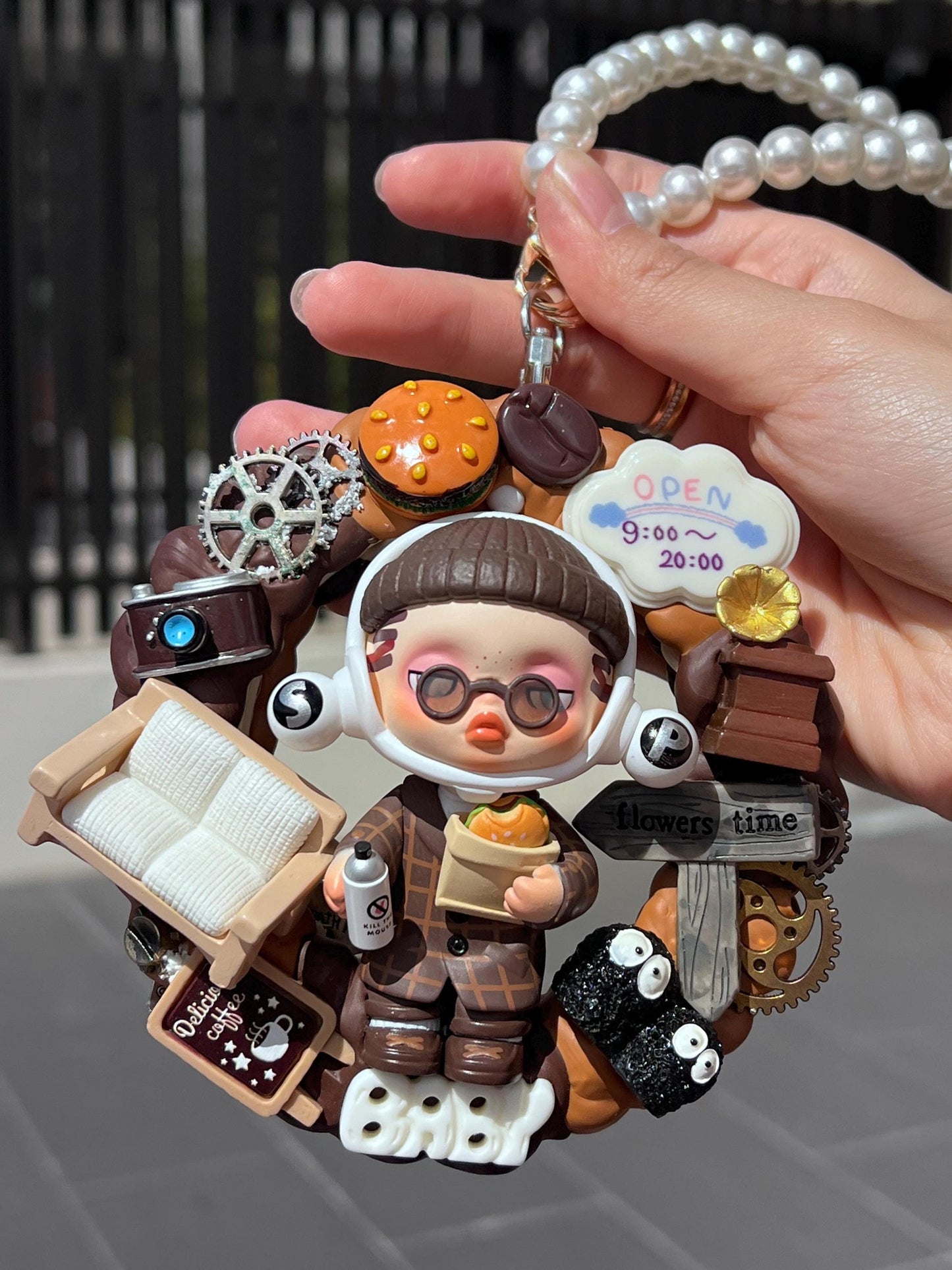 Skullpanda Action Cut! Gluttonous Security Foodie Cute Hanging Decoration Gift For Him| Kawaii Car Interior Decoration| Home Decoration Idea