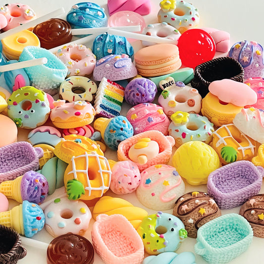 BULK Kawaii Food-Themed Resin Cabochons - DIY Supply Slime Charms for Decoden Phone Cases| Ice Cream, Donuts, Marshmallows| Cafe