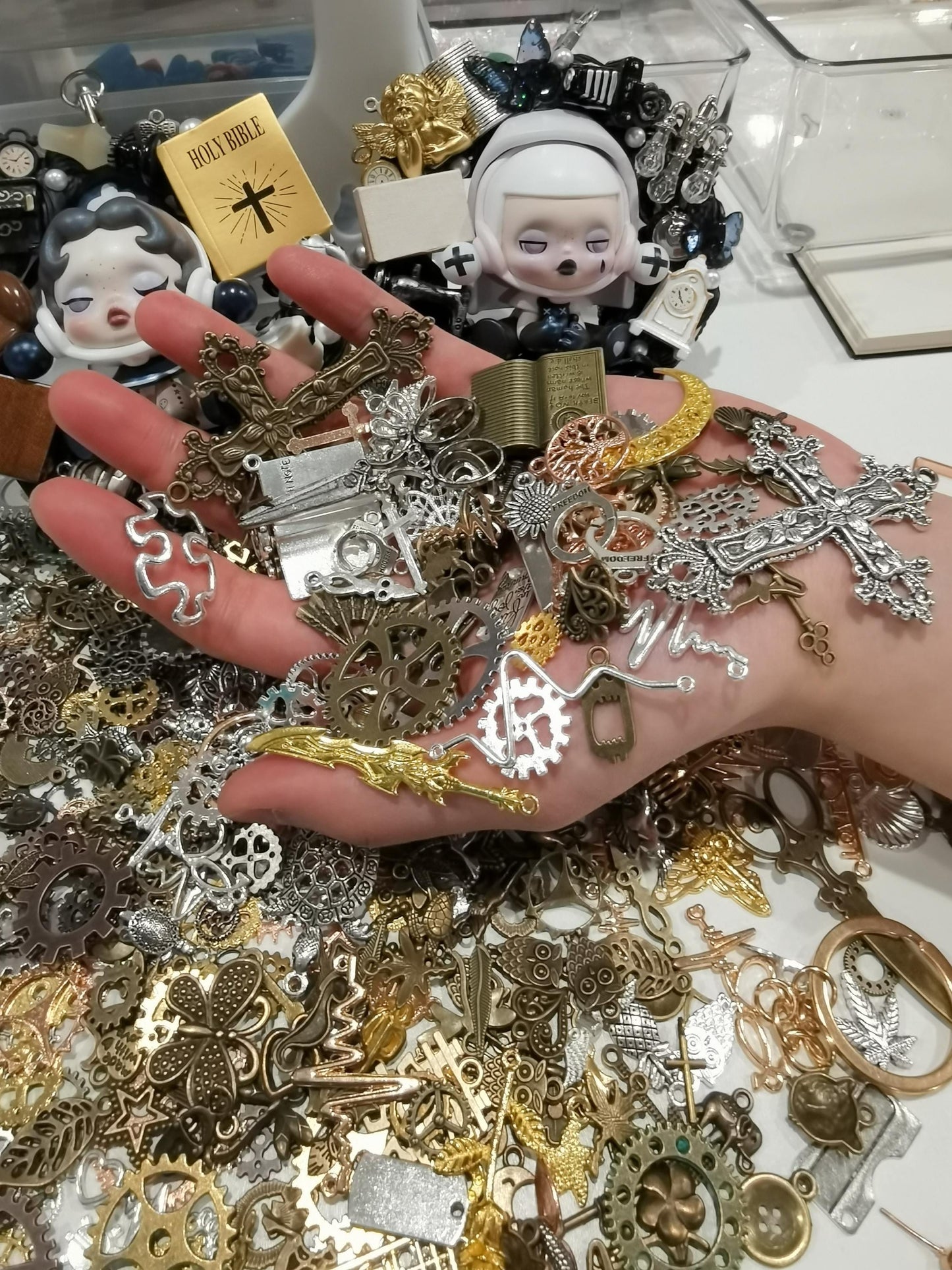 BULK 1 Cup of Mixed DIY Jewelry Making Silver Bronze Tibetan Metal Pendants| Grag Bag of Random Metal Charms Wholesale DIY Supplies Random