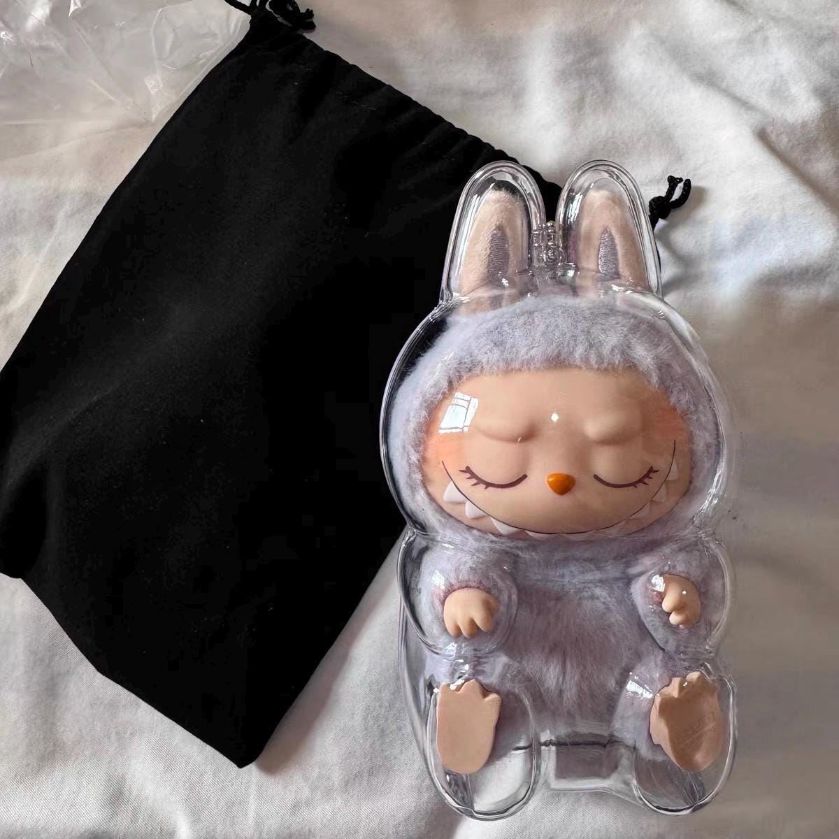 Custom Acrylic Protective Case for Labubu Keychains Handmade Bag Charm Case for Macaron& Sitting Labubus Clear Display with Chain Attachment