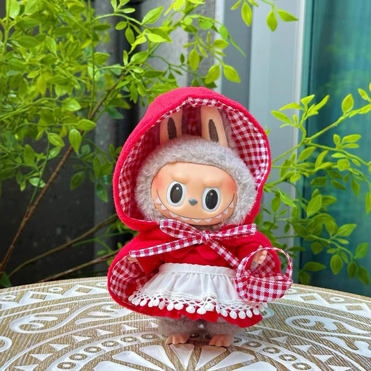 Handmade Little Red Riding Hood Labubu Outfit | Red Cape, Dress, & Checkered Bag for 17cm Dolls | Labubu Doll Clothes Set| Gift For Hwe