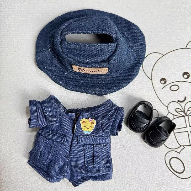 Handmade Labubu Outfit - "Country Picnic Day" Denim Bodysuit, Bucket Hat & Shoes | Macaron Series Fit Labubu Macaron Doll Clothes Set Gift