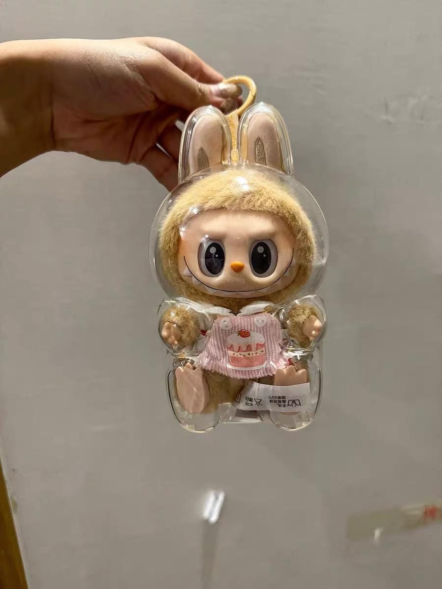 Custom Acrylic Protective Case for Labubu Keychains Handmade Bag Charm Case for Macaron& Sitting Labubus Clear Display with Chain Attachment