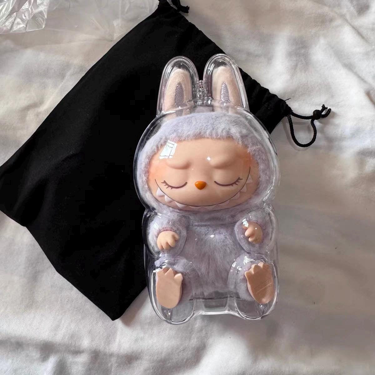 Custom Acrylic Protective Case for Labubu Keychains Handmade Bag Charm Case for Macaron& Sitting Labubus Clear Display with Chain Attachment