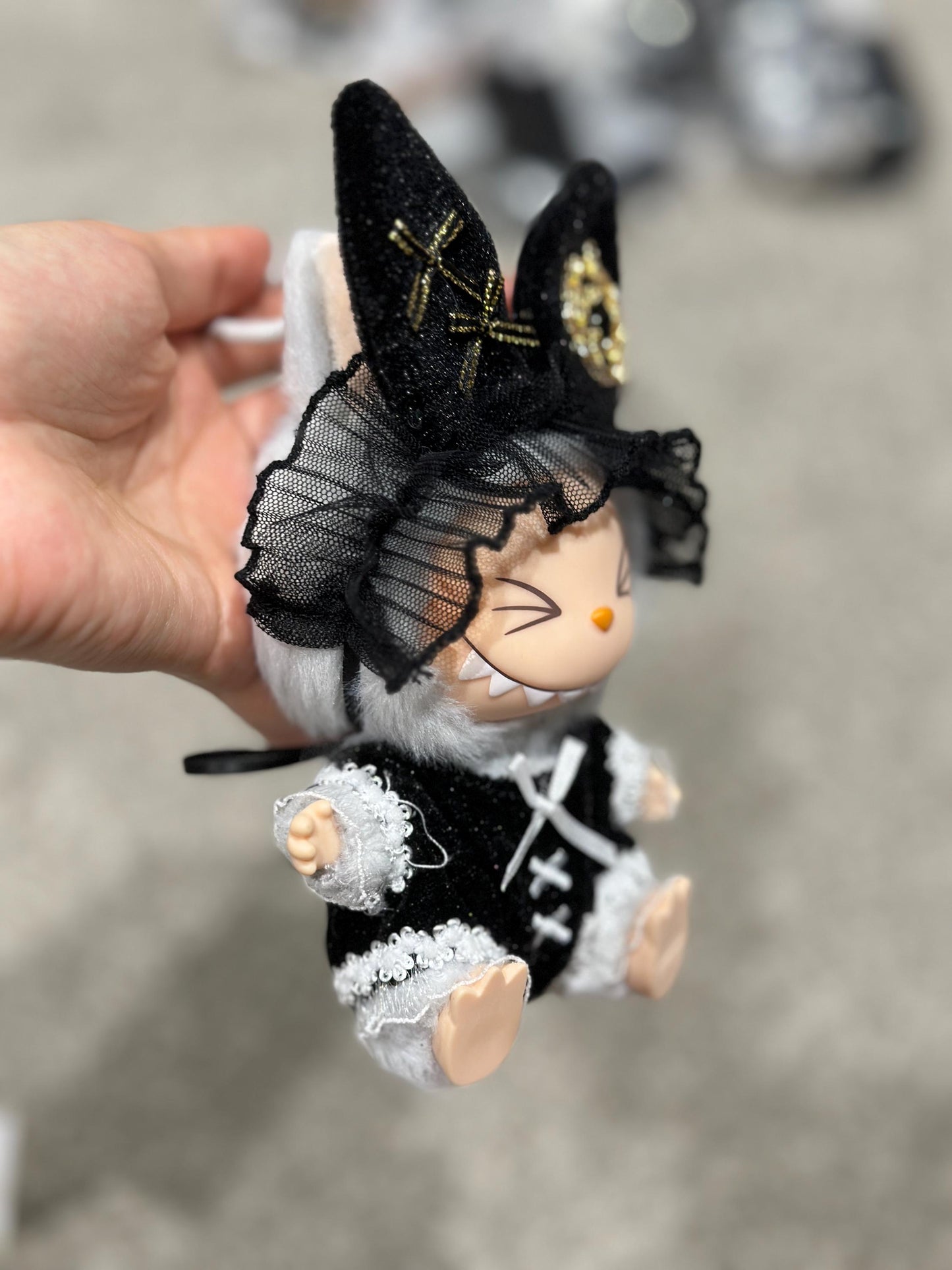 Handmade Labubu Black Lace Maid Outfit | Fits Macaron Series & Have A Seat Series | Doll Clothes 2-Piece Set