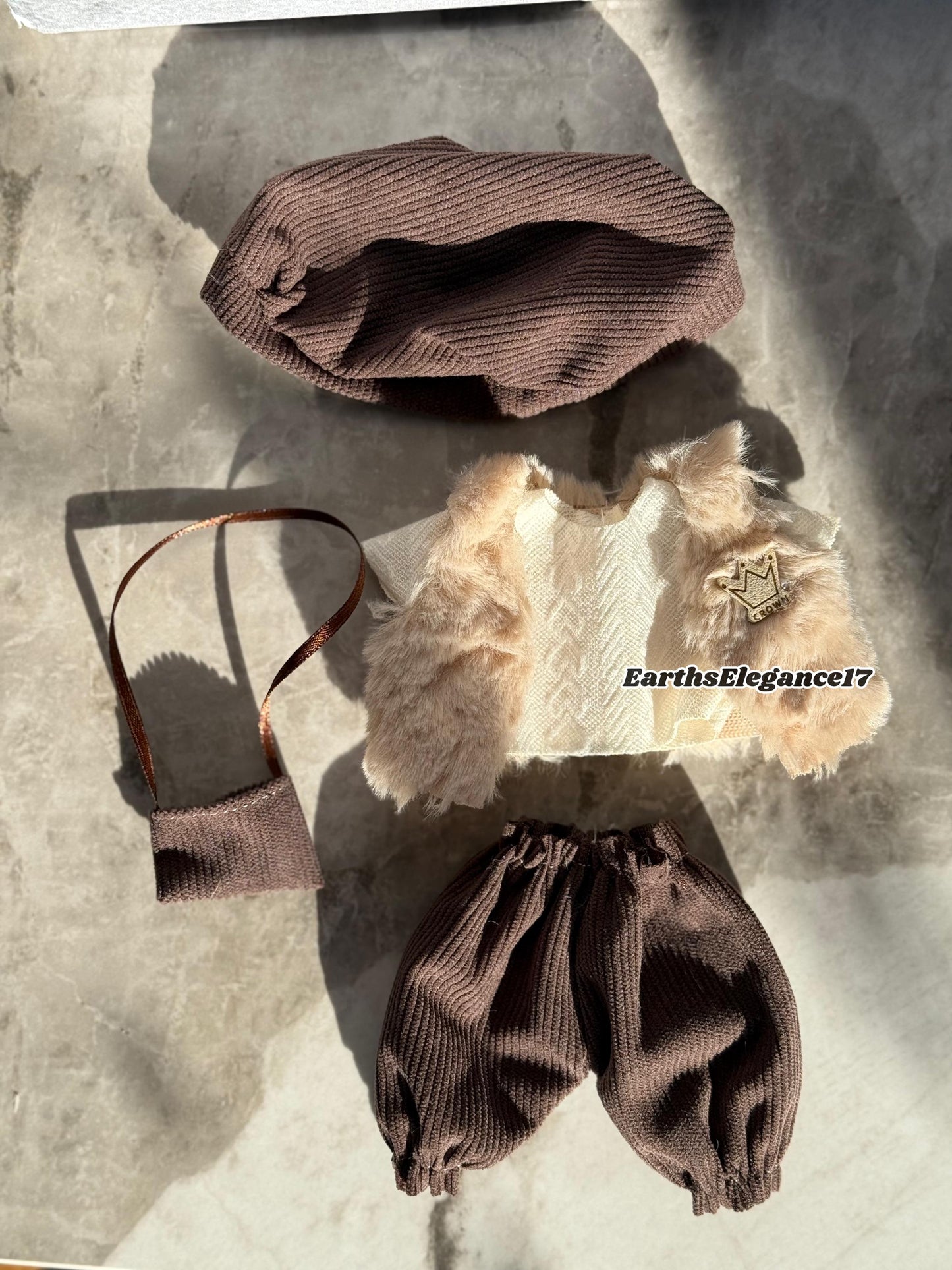 Handmade Labubu Doll Clothes - 5-Piece "Woodland Royalty Set" Outfit with Beret Hat|Kawaii Labubu Outfits| Labubu Dress - 17cm Doll Gift