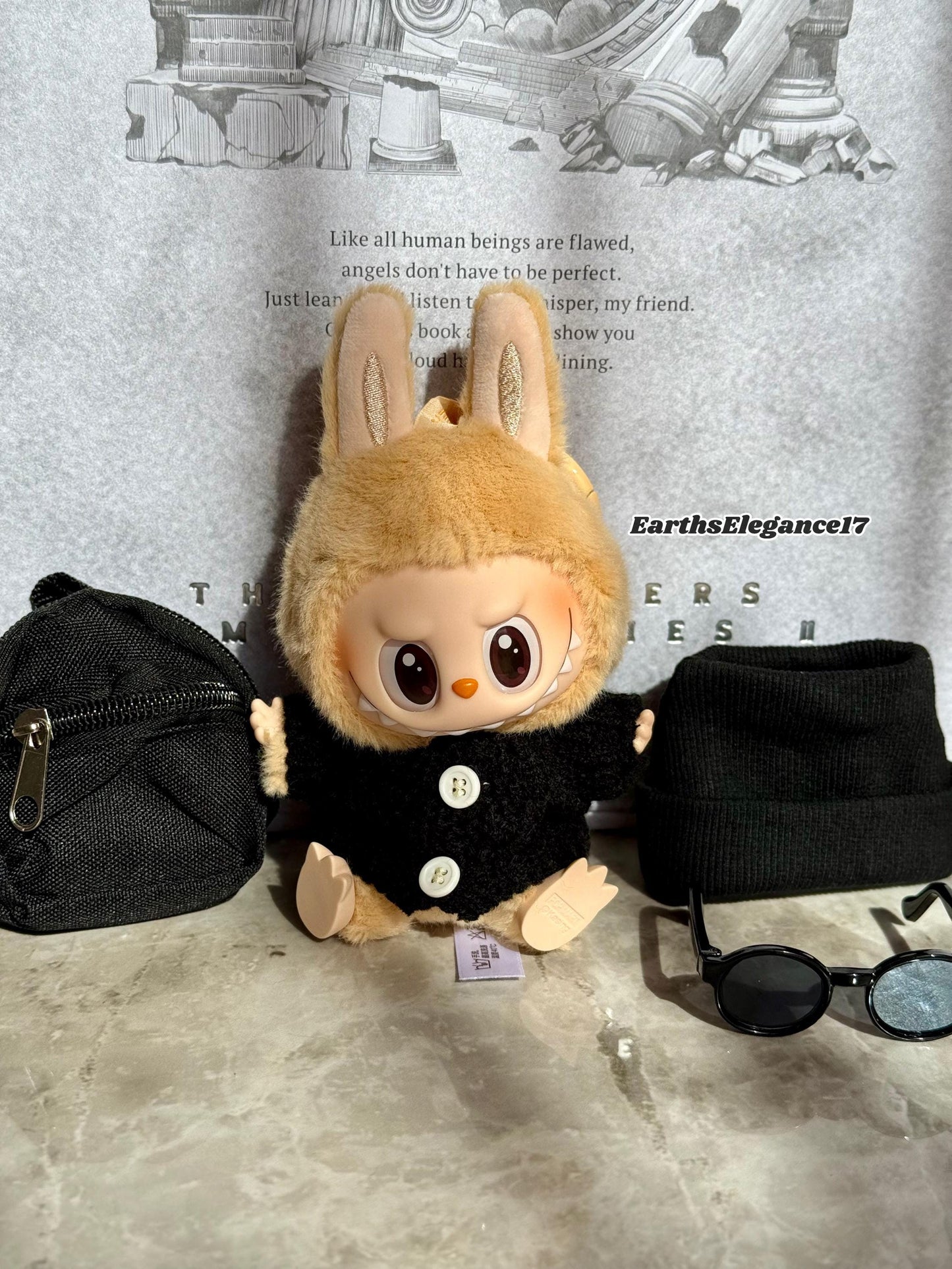 Handmade Swaggy Labubu Outfit | 4-Piece Cool Guy Rapper Set:Beanie Cardigan Backpack Sunglasses| Custom Doll Charm Accessory| Labubu Outfits