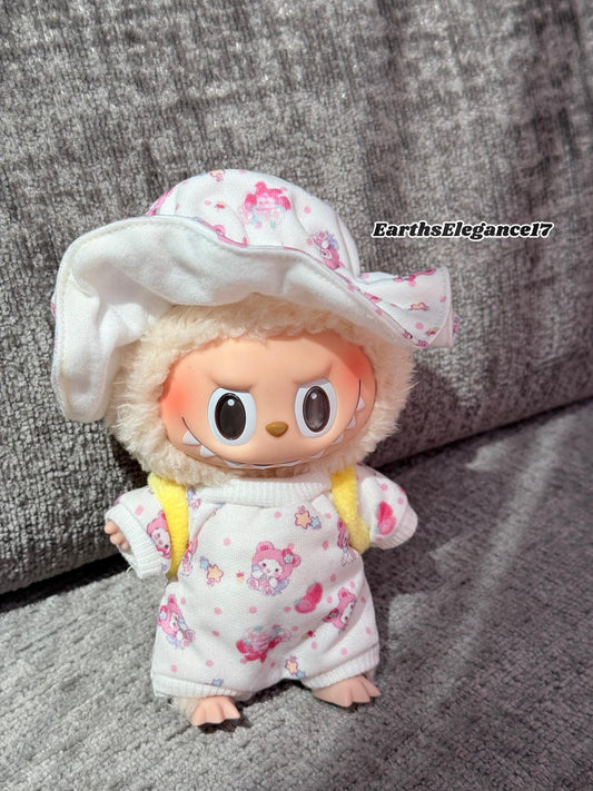 Handmade Baby-Themed Labubu Outfit – Cute Doll Clothes Set w/ Baby Hat & Mini Tumbler Backpack