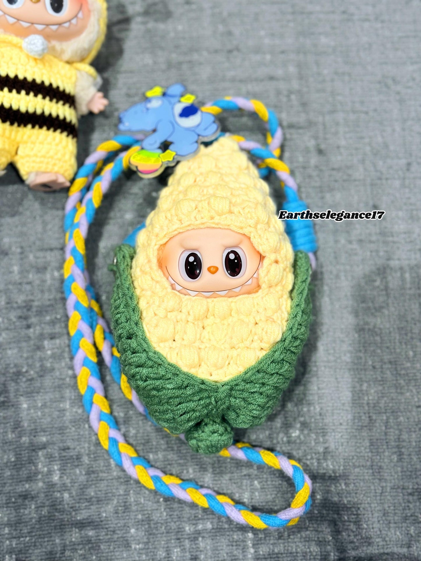 Handmade Crochet Labubu Outfit Cute Corn Costume for 17cm Dolls, Labubu Clothes, Labubu Outfits, Macaron & Seat Labubu Accessories, String