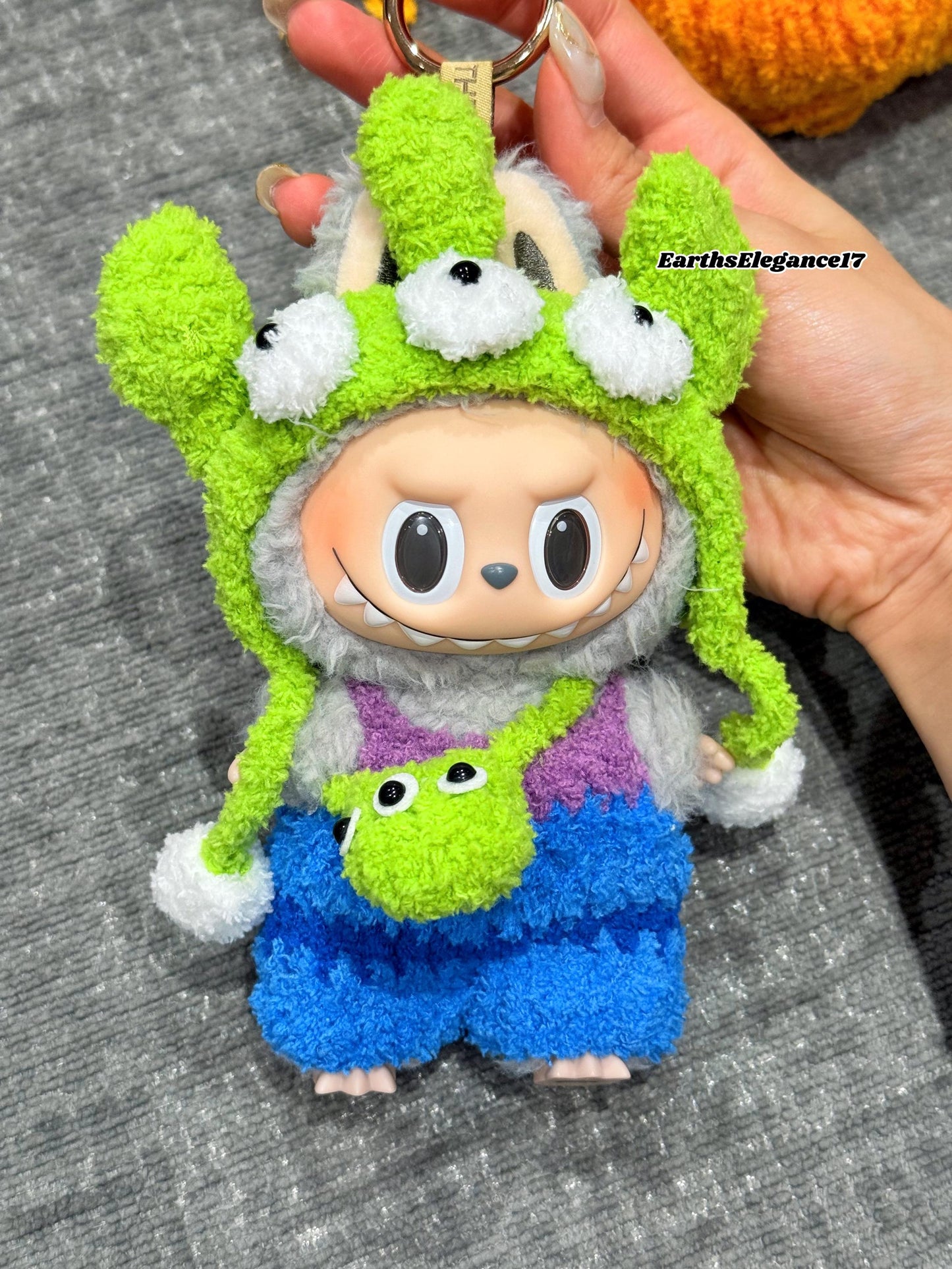 Handmade Crochet 'Monster's University - Mike Wazowski' Outfit for Macaron Labubu | Crochet Labubu Bag Charm | Kawaii Gift For Labubu Lovers
