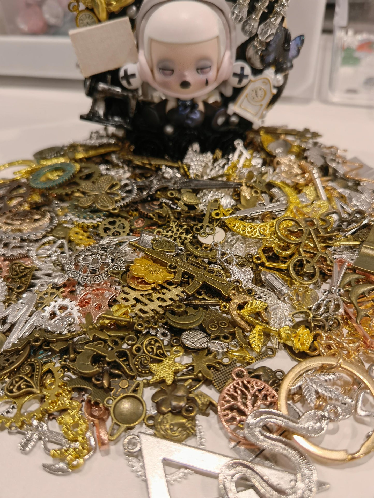 BULK 1 Cup of Mixed DIY Jewelry Making Silver Bronze Tibetan Metal Pendants| Grag Bag of Random Metal Charms Wholesale DIY Supplies Random
