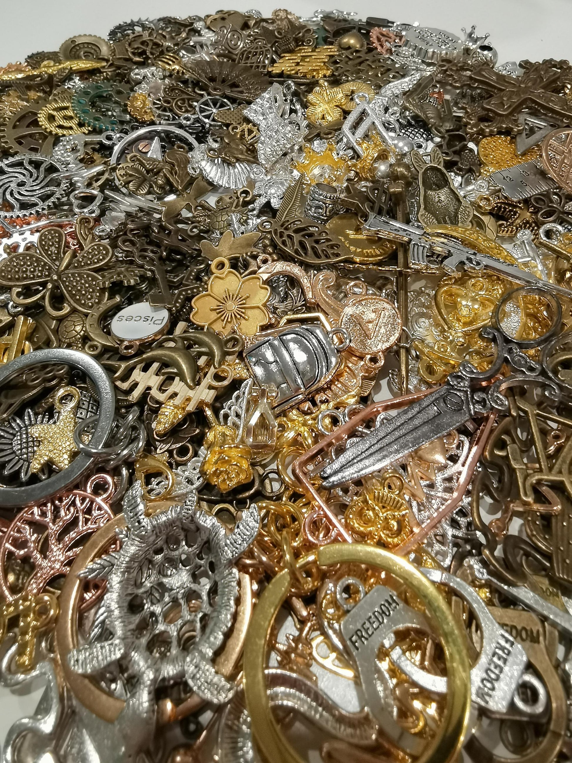 BULK 1 Cup of Mixed DIY Jewelry Making Silver Bronze Tibetan Metal Pendants| Grag Bag of Random Metal Charms Wholesale DIY Supplies Random