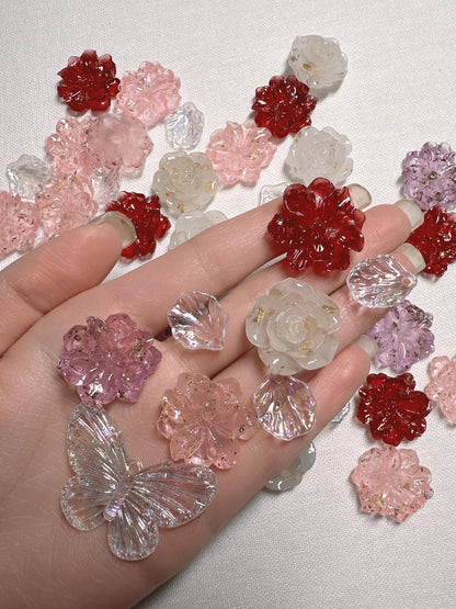 6pcs random mix Floral Theme DIY Baroque Rose Petal Butterfly charms Resin decoden cabochons Cream Glue Decoden Kits Flat-Back Craft Supply