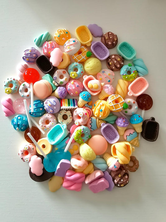 BULK Kawaii Food-Themed Resin Cabochons - DIY Supply Slime Charms for Decoden Phone Cases| Ice Cream, Donuts, Marshmallows| Cafe