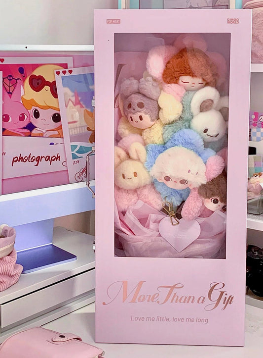 DIMOO More Than a Gift Bouquet Box Plush Flower Gifts Light Pink Leather Box Valentine’s Day Bouquet| Graduation Bouquet Gift|Dating Bouquet