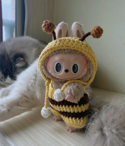 Handmade Crochet Labubu Macaron Clothes Bee Outfit Kawaii Cute Crochet Doll Outfit Clothing High Quality Labubu Outfit Gift For Her