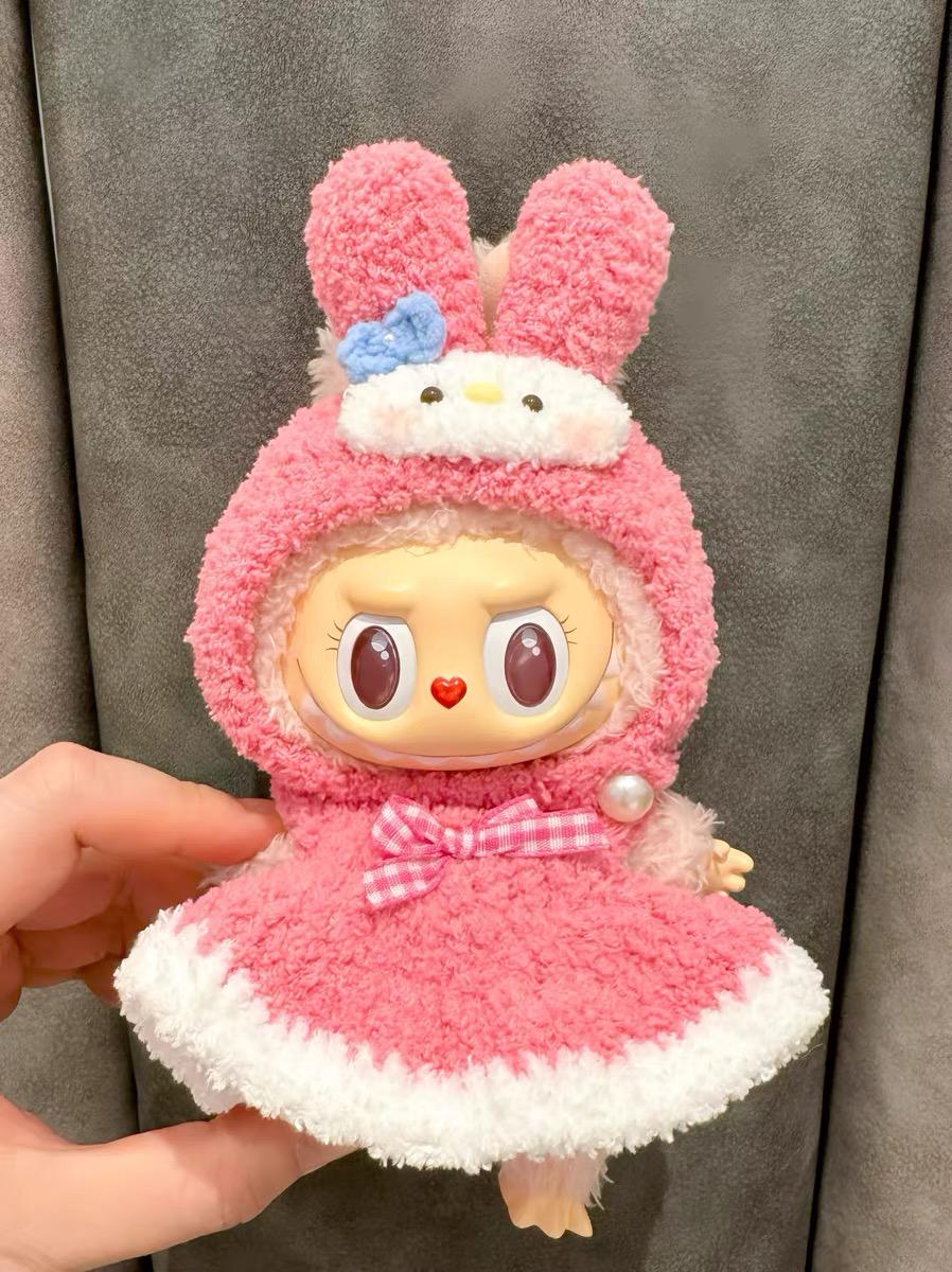Handmade Crochet ‘Sanrio My Melody & Flat' Outfit for Macaron Labubu |Crochet Macaron Labubu Clothes Bag Charm|Kawaii Gift For Labubu Lovers
