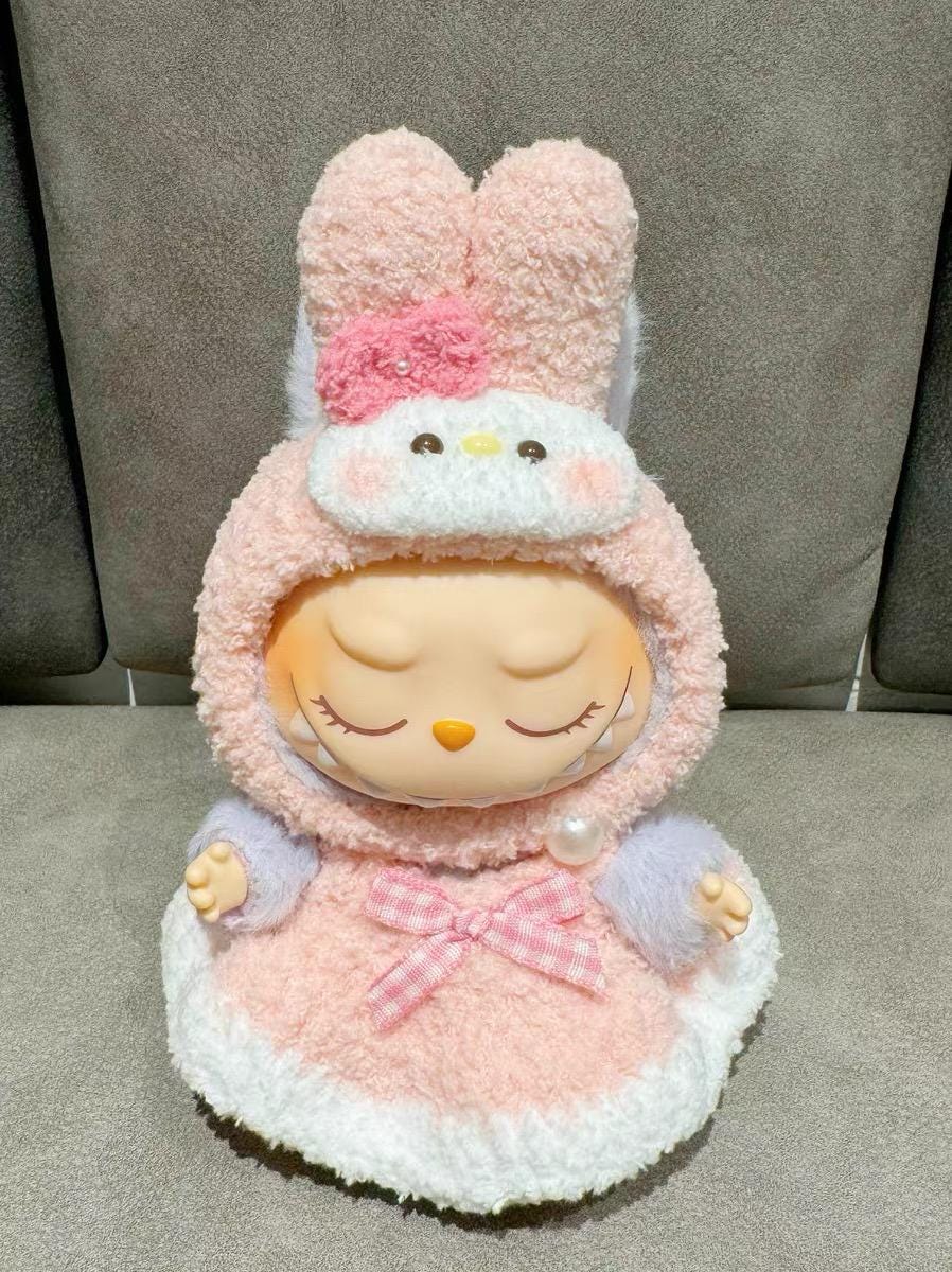 Handmade Crochet ‘Sanrio My Melody & Flat' Outfit for Macaron Labubu |Crochet Macaron Labubu Clothes Bag Charm|Kawaii Gift For Labubu Lovers