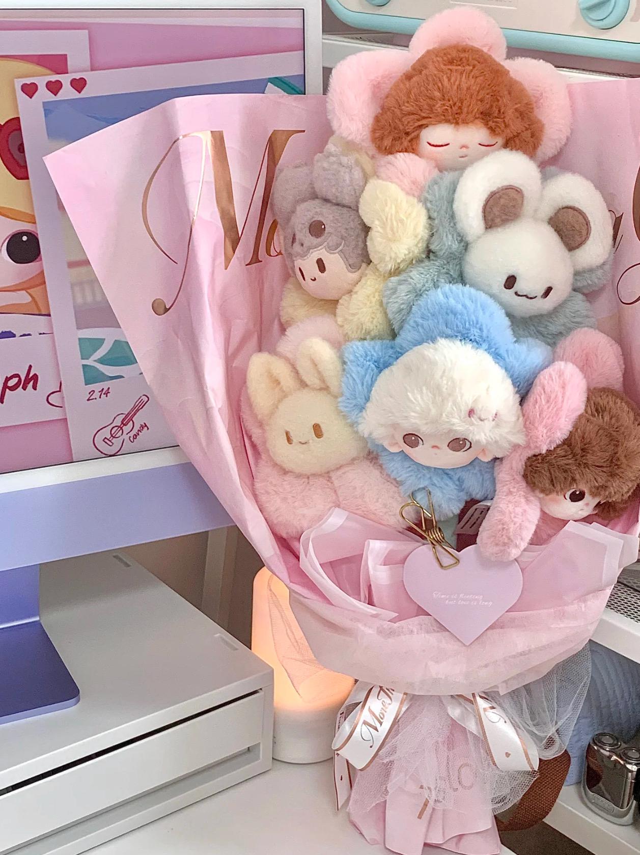 DIMOO More Than a Gift Bouquet Box Plush Flower Gifts Light Pink Leather Box Valentine’s Day Bouquet| Graduation Bouquet Gift|Dating Bouquet