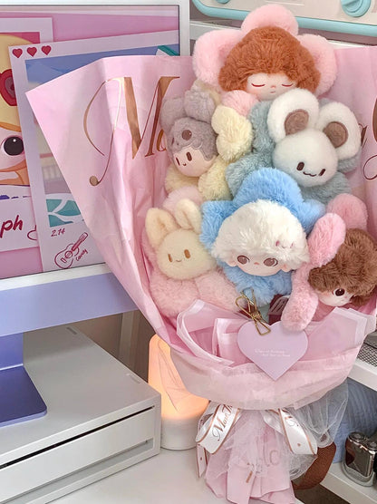 DIMOO More Than a Gift Bouquet Box Plush Flower Gifts Light Pink Leather Box Valentine’s Day Bouquet| Graduation Bouquet Gift|Dating Bouquet