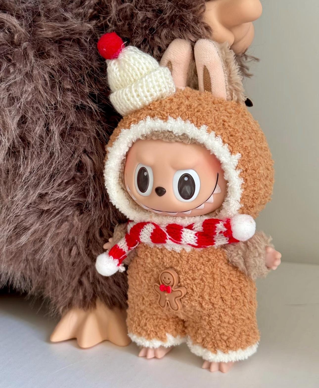 Handmade Crochet Christmas Gingerbread Outfit for Macaron Labubu | Cute Labubu Clothes | Festive Kawaii Gift for Labubu Lovers