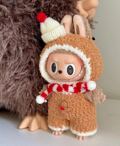 Handmade Crochet Christmas Gingerbread Outfit for Macaron Labubu | Cute Labubu Clothes | Festive Kawaii Gift for Labubu Lovers