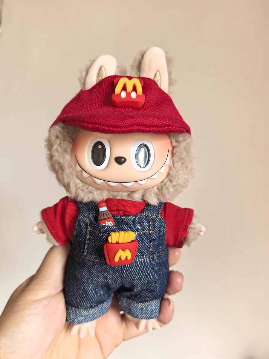 Handmade McDonald's Crew Member Labubu Outfit with McDonald's Hat | Dressmaking Designed for Macaron & Have A Seat Labubu Dolls