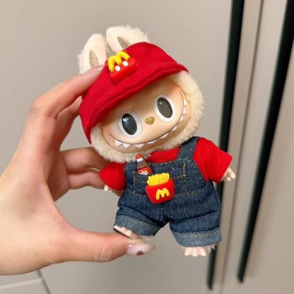 Handmade McDonald's Crew Member Labubu Outfit with McDonald's Hat | Dressmaking Designed for Macaron & Have A Seat Labubu Dolls