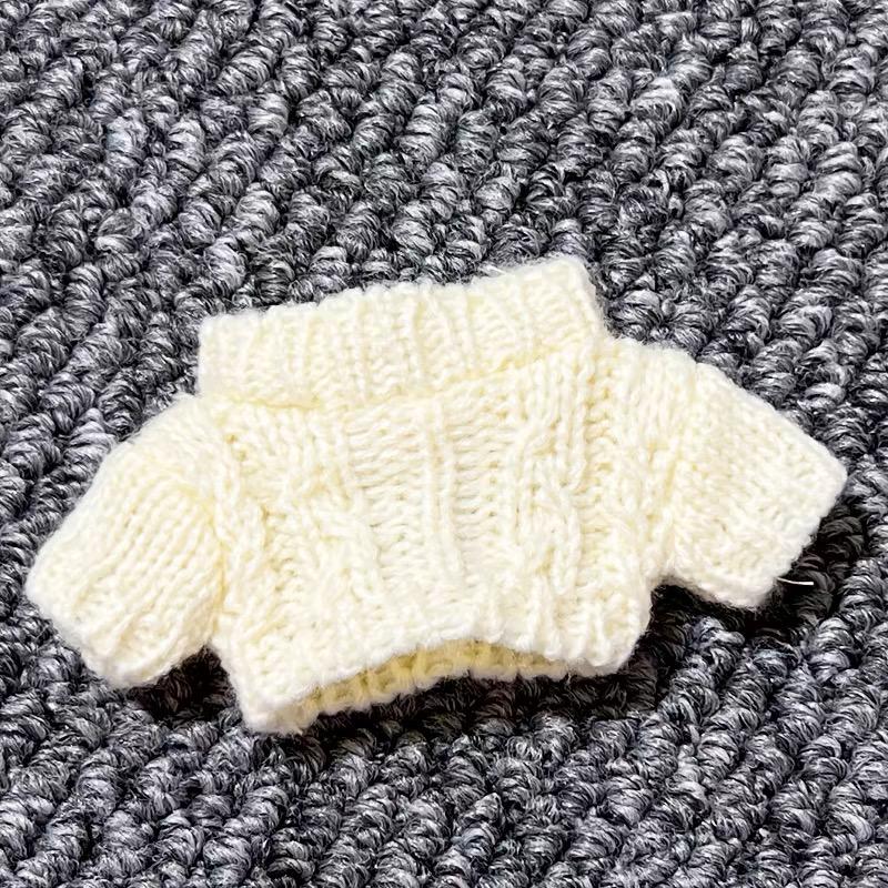 Cozy Winter Wonderland Knit Outfit for Labubu Dolls White Knit Sweater Cute Overall Beanie Scarf and White Sneakers Handmade Dressmaking Set