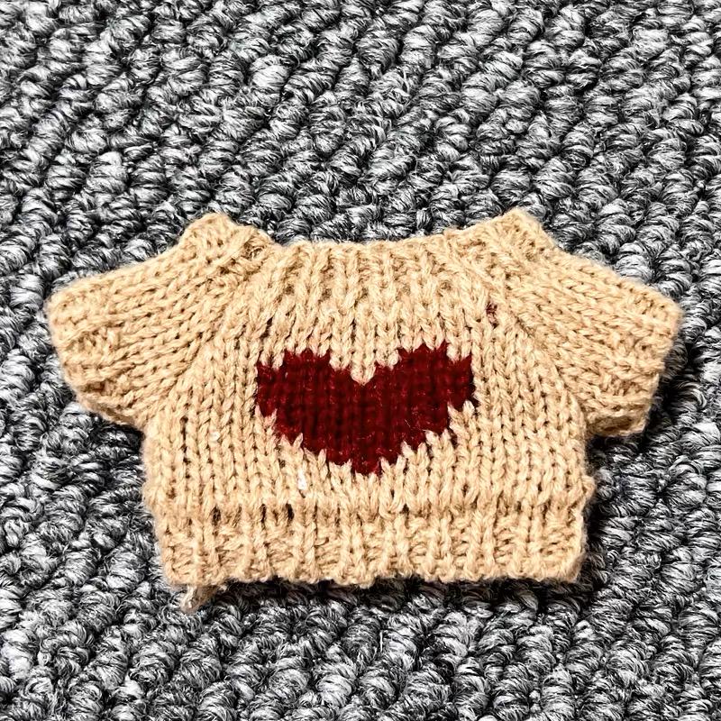 Handmade Knit Urban Winter Labubu Outfit - Cool Earth Tones | Brown Knit Sweater Black Beanie&Brown Overalls | Kawaii Gift for Labubu Lovers