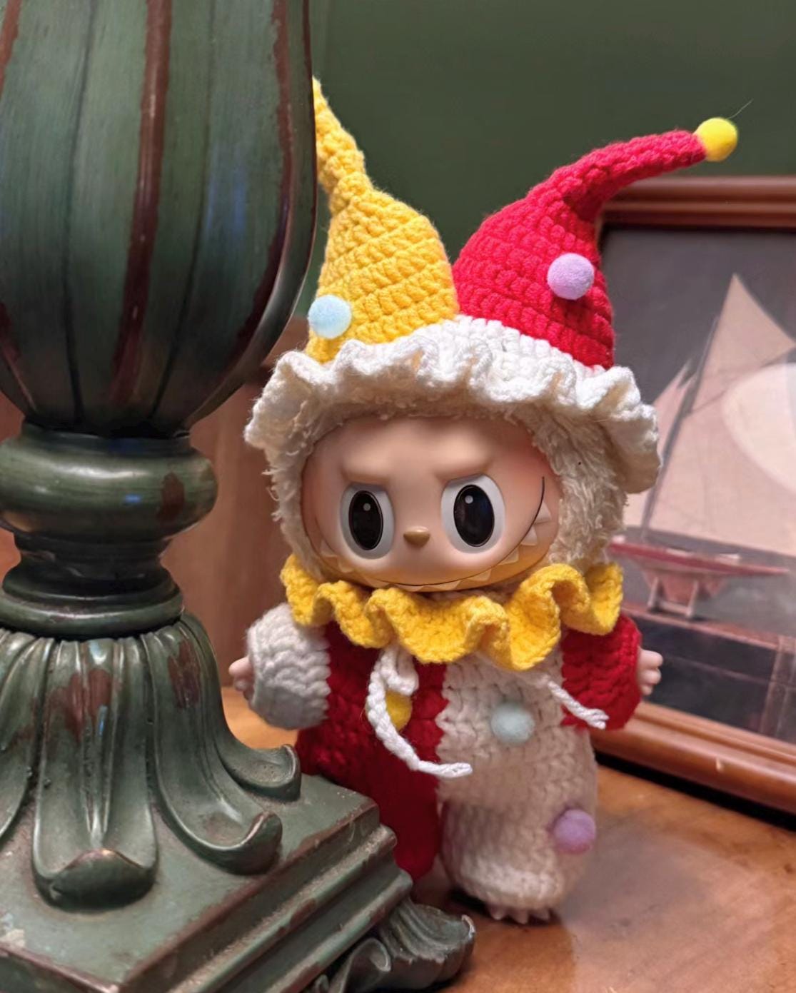 Handmade Crochet Clown Labubu Outfit | Playful Red & Yellow Jester Costume for Labubu Dolls | Perfect Kawaii Gift for Labubu Fans