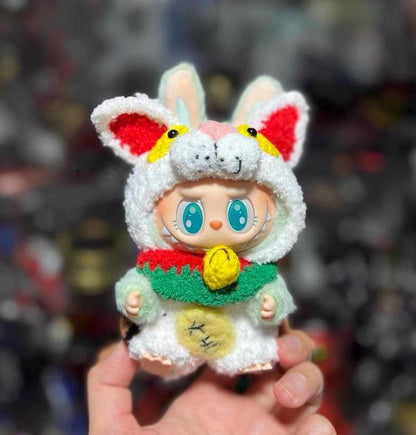 Handmade Maneki Neko Lucky Cat Crochet Labubu Clothes | Kawaii Good Fortune Charm for Labubu Lovers | Macaron & Have a Seat Compatible