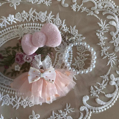 Handmade Doll Clothes Labubu Clothes – Lace Dress, Pearl Necklace & Bow Set | Cute Labubu Outfits in Blue, Pink, Purple | DIY Doll Outfit