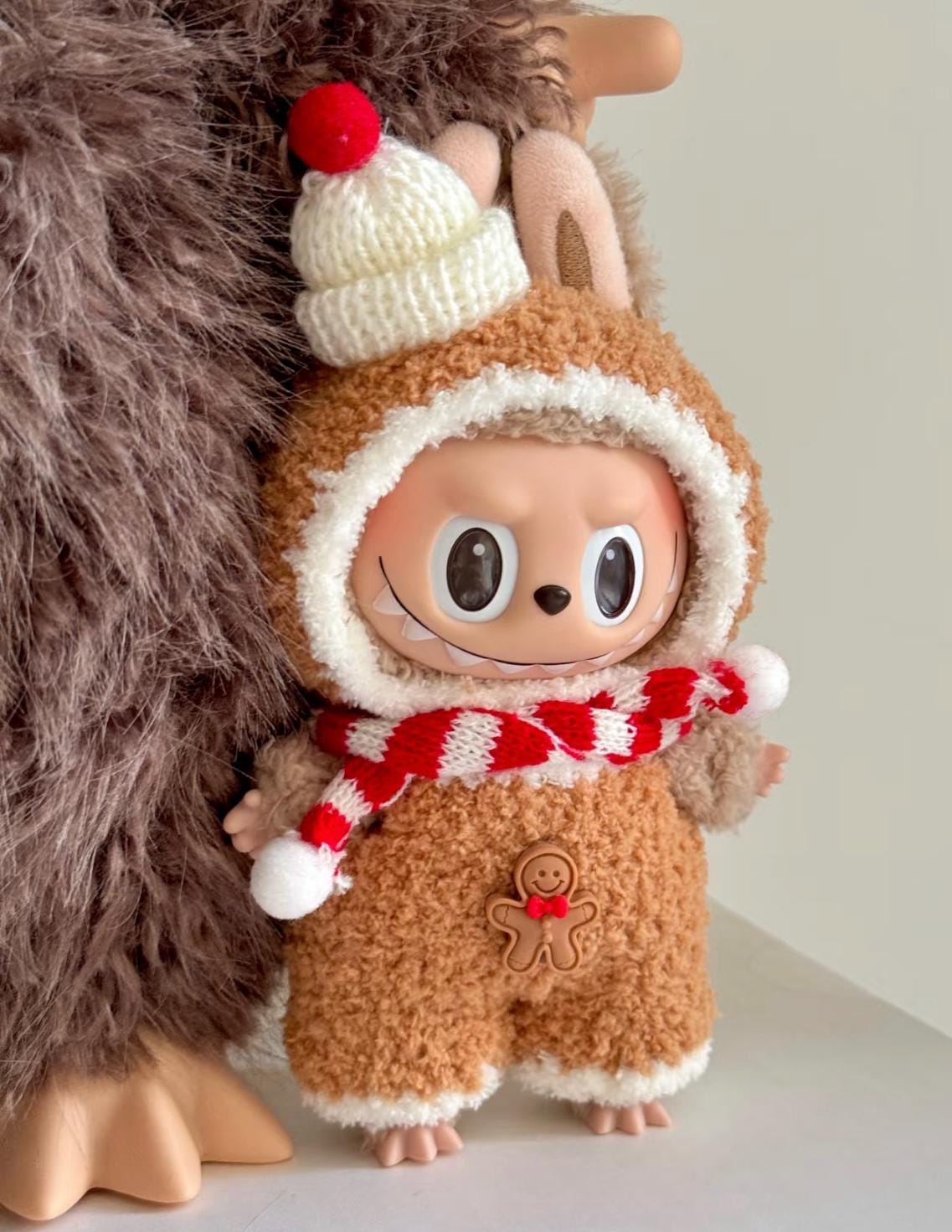 Handmade Crochet Christmas Gingerbread Outfit for Macaron Labubu | Cute Labubu Clothes | Festive Kawaii Gift for Labubu Lovers