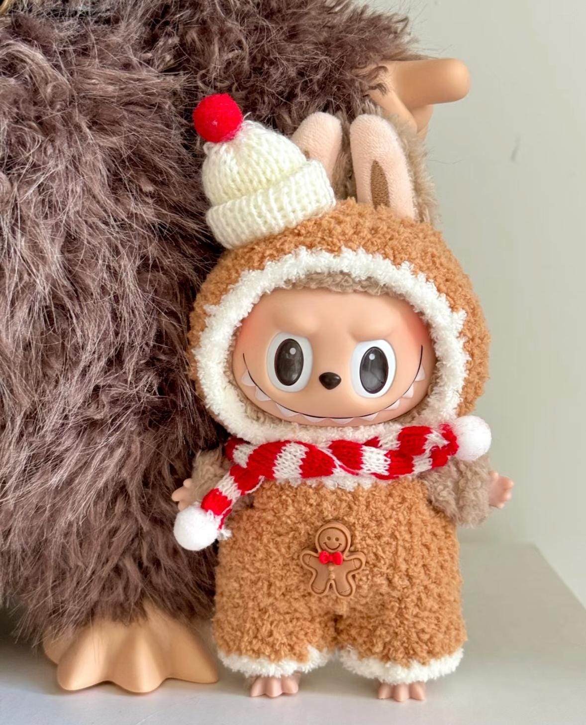 Handmade Crochet Christmas Gingerbread Outfit for Macaron Labubu | Cute Labubu Clothes | Festive Kawaii Gift for Labubu Lovers