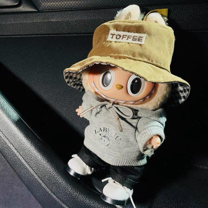 Handmade Labubu Hoodie Outfit with Brown Bucket Hat | Dressmaking Labubu Clothes Set | Kawaii Labubu Gift Customizable Set for Labubu Lovers