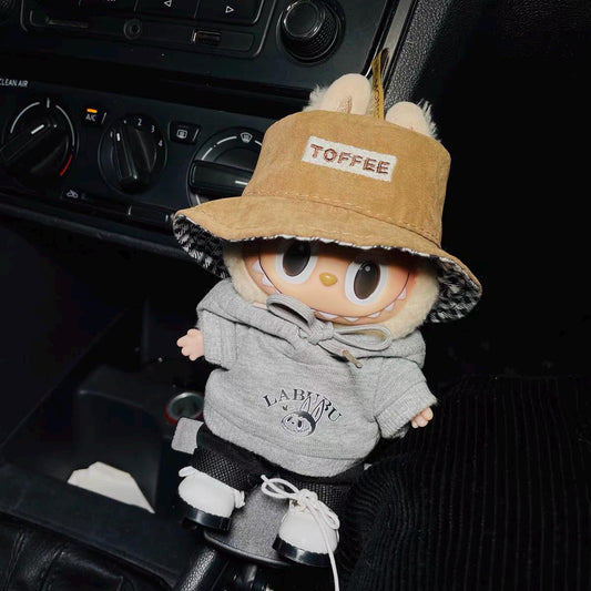 Handmade Labubu Hoodie Outfit with Brown Bucket Hat | Dressmaking Labubu Clothes Set | Kawaii Labubu Gift Customizable Set for Labubu Lovers