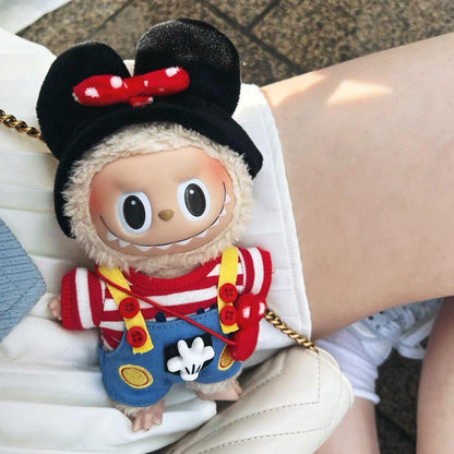 Handmade Minnie-Inspired Labubu Outfit with Red Polka Dot Bow | Labubu Doll Clothes for 17cm Dolls | Kawaii Labubu Collectible Clothes Gift