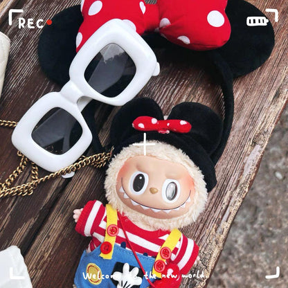 Handmade Minnie-Inspired Labubu Outfit with Red Polka Dot Bow | Labubu Doll Clothes for 17cm Dolls | Kawaii Labubu Collectible Clothes Gift