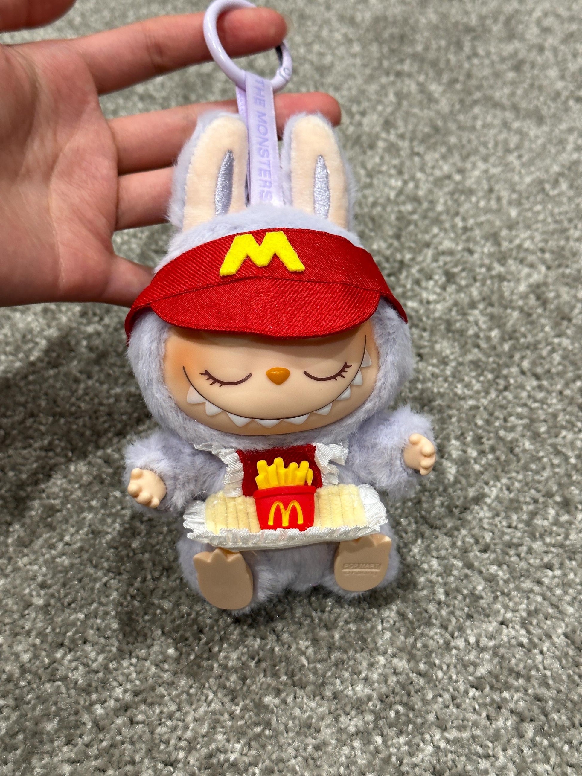 Handmade McDonald's Crew Member Labubu Outfit with McDonald's Hat | Dressmaking Designed for Macaron & Have A Seat Labubu Dolls