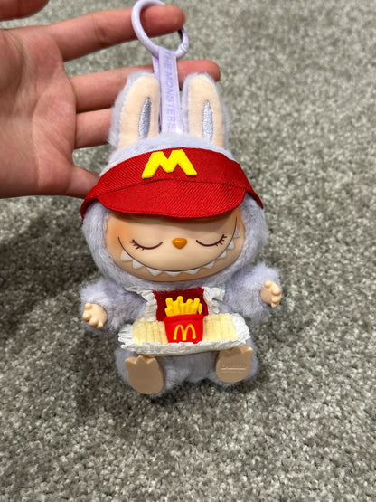 Handmade McDonald's Crew Member Labubu Outfit with McDonald's Hat | Dressmaking Designed for Macaron & Have A Seat Labubu Dolls