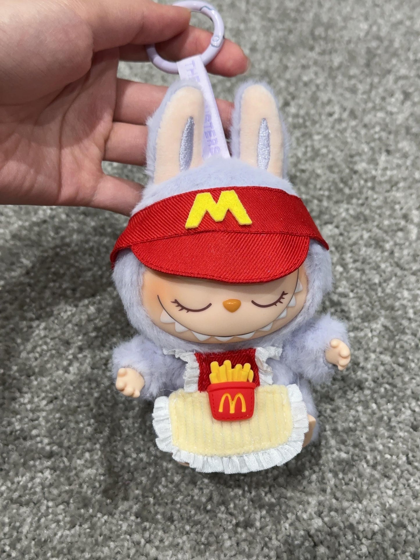 Handmade McDonald's Crew Member Labubu Outfit with McDonald's Hat | Dressmaking Designed for Macaron & Have A Seat Labubu Dolls