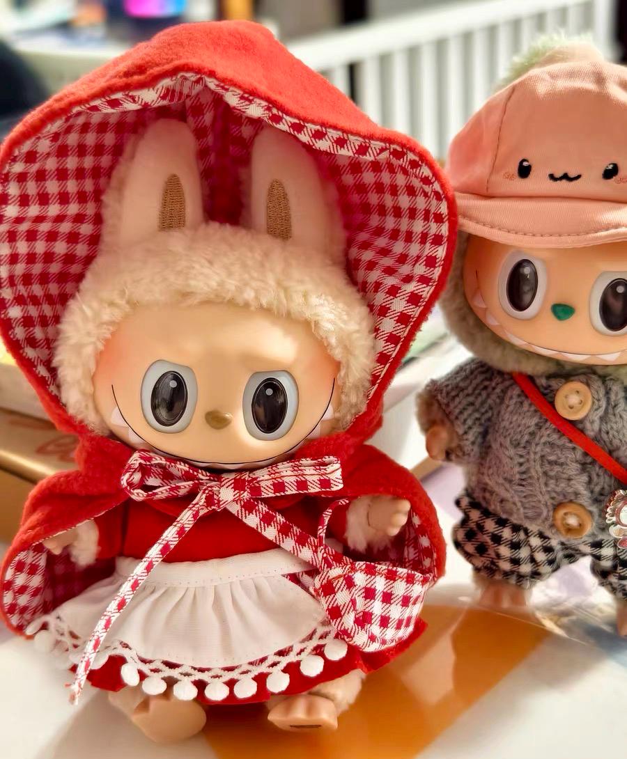 Handmade Little Red Riding Hood Labubu Outfit | Red Cape, Dress, & Checkered Bag for 17cm Dolls | Labubu Doll Clothes Set| Gift For Hwe