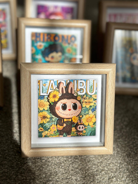 Handmade Labubu Sunflower Shadow Box Art | Handmade Inspired Paper-Cut Frame | Cute Spring-Themed Decoration| Labubu Wall Decoration
