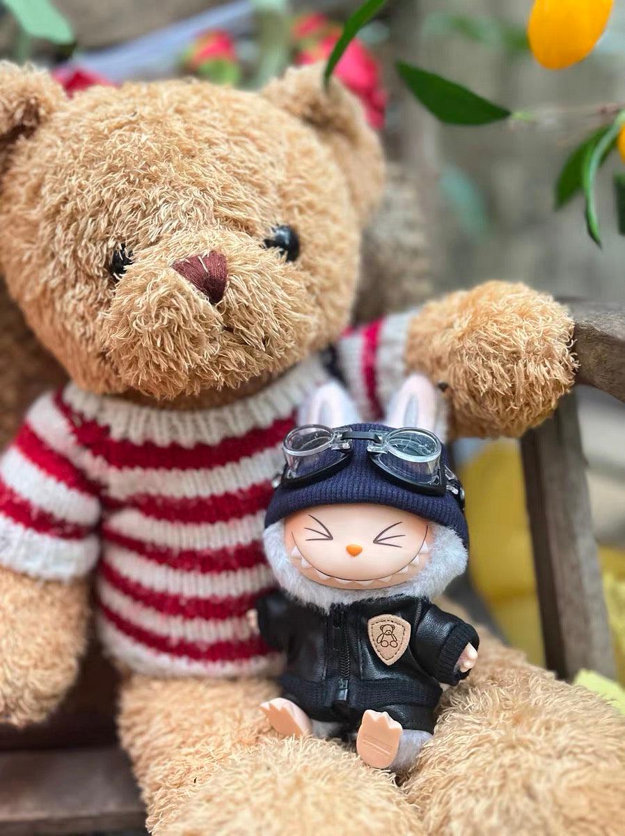 Handmade Labubu Motorbike Rider Outfit Set Leather Jacket, Goggles, Beanie & Boots Cool Custom Doll Accessories