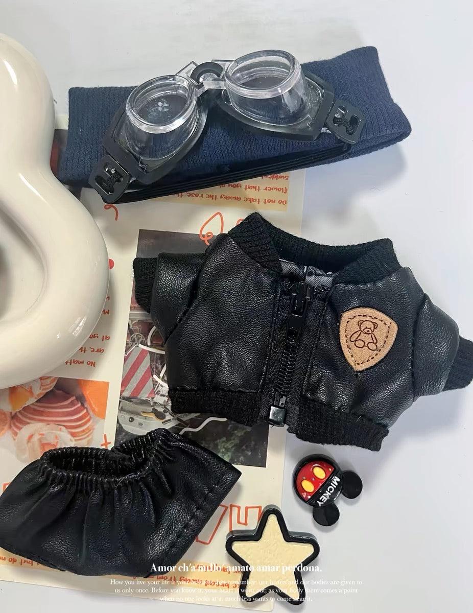 Handmade Labubu Motorbike Rider Outfit Set Leather Jacket, Goggles, Beanie & Boots Cool Custom Doll Accessories