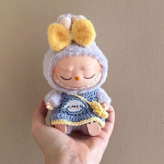 Handmade Crochet Outfits for Labubu | Macaron & Have a Seat Series Labubu Clothes | Yellow Picnic Dress Periwinkle Charm Outfit| Gift Ideas