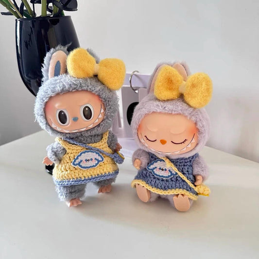 Handmade Crochet Outfits for Labubu | Macaron & Have a Seat Series Labubu Clothes | Yellow Picnic Dress Periwinkle Charm Outfit| Gift Ideas