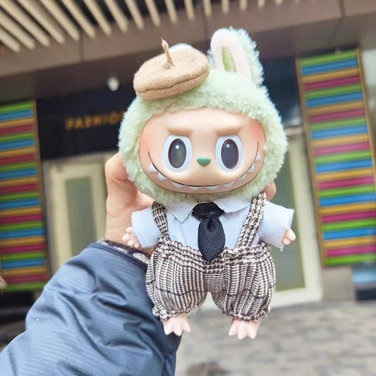 HandmadeDetective Labubu Outfit | Stylish Plaid Suit with Tie & Hat| Custom Doll Clothes for Labubu Collectibles| Labubu Outifts| Cute Doll