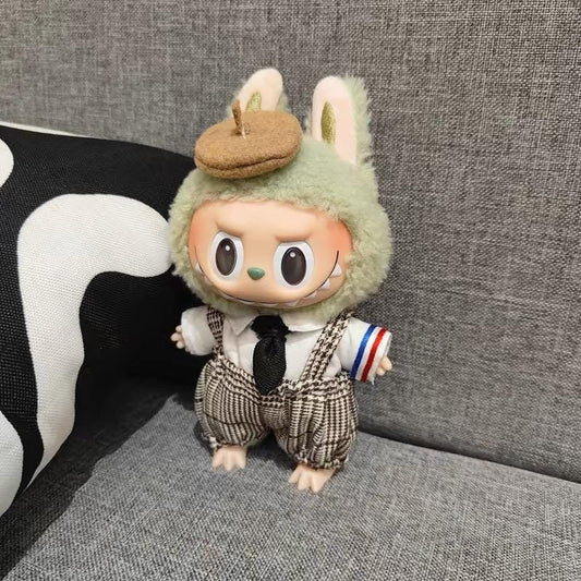 HandmadeDetective Labubu Outfit | Stylish Plaid Suit with Tie & Hat| Custom Doll Clothes for Labubu Collectibles| Labubu Outifts| Cute Doll